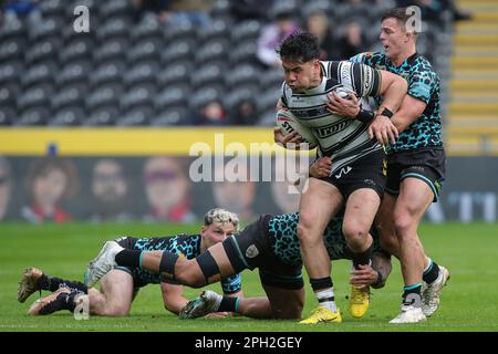 Hull, Regno Unito. 25th Mar, 2023. Andre Savelio #11 di Hull FC in azione durante il Betfred Super League Round 6 partita Hull FC vs Leigh Leopards al MKM Stadium, Hull, Regno Unito, 25th marzo 2023 (Foto di James Heaton/News Images) a Hull, Regno Unito il 3/25/2023. (Foto di James Heaton/News Images/Sipa USA) Credit: Sipa USA/Alamy Live News Foto Stock