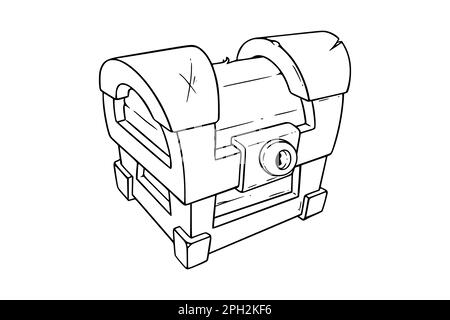 Cassa del tesoro chiusa. Gioco tronco di legno o petto con tesoro pirata. Illustrazione vettoriale isolata su sfondo bianco Illustrazione Vettoriale