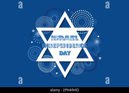Israele 75 ° anniversario, Independence Day, Yom Haatzmaut festa ebraica poster di saluto. Banner con stella israeliana david e fuochi d'artificio Illustrazione Vettoriale