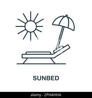 Icona della linea del lettino solare. Icona monocromatica di contorno del lettino solare semplice per modelli, web design e infografiche Illustrazione Vettoriale