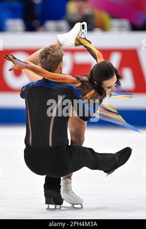 SAITAMA, GIAPPONE - 25 MARZO: Madison Chock e Evan Bates degli Stati Uniti si sfidano nella Ice Dance Free Dance durante i Campionati mondiali di pattinaggio a figure ISU 2023 alla Saitama Super Arena il 25 marzo 2023 a Saitama, Giappone (Foto di Pablo Morano/BSR Agency) Foto Stock