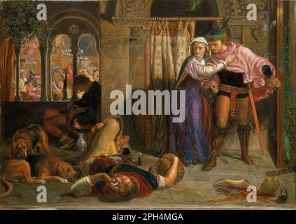 Il volo di Madeline e Porphyro durante l'ubriachezza che assistono alla rivelazione (la vigilia di San Agnes) tra il 1847 e il 1857 da William Holman Hunt Foto Stock