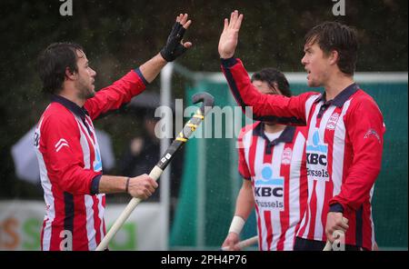 Bruxelles, Belgio. 26th Mar, 2023. Una partita di hockey tra Royal Royal Oree HC e Royal Leopold Club, domenica 26 marzo 2023 a Bruxelles, il 11° giorno della stagione belga della lega di hockey maschile 2022-2023. BELGA PHOTO VIRGINIE LEFOUR Credit: Agenzia Notizie Belga/Alamy Live News Foto Stock