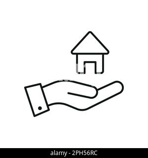 Casa sopra mano linea stile icona design, assicurazione sanitaria sicurezza protezione vita incidente e guardia tema Vector illustrazione. eps 10 Illustrazione Vettoriale