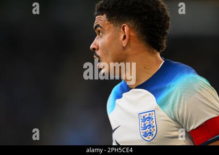 Morgan Gibbs-White of England U21 durante la partita internazionale amichevole tra Inghilterra sotto i 21s anni e Francia sotto i 21s anni al King Power Stadium di Leicester sabato 25th marzo 2023. (Foto: Jon Hobley | NOTIZIE MI) Credit: NOTIZIE MI & Sport /Alamy Live News Foto Stock