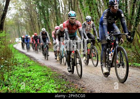 Wevelgem, Belgio. 26th Mar, 2023. L'australiano Caleb Ewan di Lotto-Dstny ha ritratto in azione durante la Gent-Wevelgem maschile - in Fiandre campi gara ciclistica, 260, 9 km da Ieper a Wevelgem, Domenica 26 Marzo 2023. FOTO DI BELGA DIRK WAEM Credit: Agenzia Notizie di Belga/Alamy Live News Foto Stock