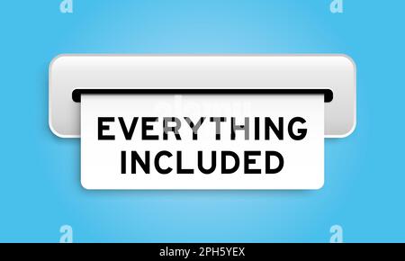Banner coupon bianco con parola tutto incluso dalla macchina su sfondo di colore blu Illustrazione Vettoriale
