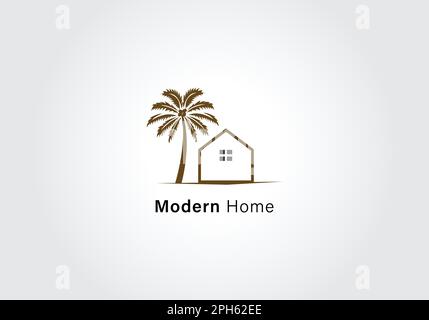 home e palme logo vettore di design Illustrazione Vettoriale