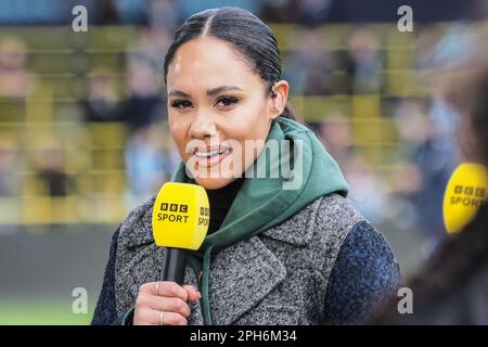 Manchester, Regno Unito. 26th Mar, 2023. Manchester, Inghilterra, marzo 26th 2023: Alex Scott durante il gioco della Super League delle donne fa di Barclays tra Manchester City e Chelsea all'Academy Stadium di Manchester, Inghilterra (Natalie Mincher/SPP) Credit: SPP Sport Press Photo. /Alamy Live News Foto Stock