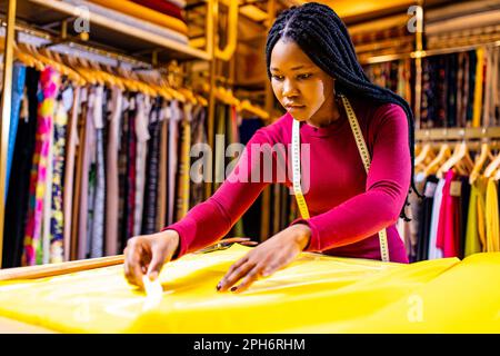 autentica etnia africa america sellerwoman che lavora in negozio Foto Stock