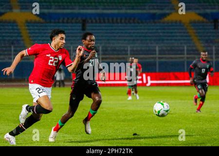 Le qualificazioni della Coppa delle Nazioni dell'Africa 2023 tra Egitto e Malawi allo Stadio Internazionale del Cairo, il Cairo, Egitto. Foto Stock