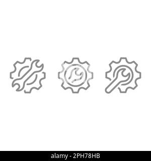 Ingranaggio con set di icone vettoriali per chiave o linea chiave. Icone di configurazione e configurazione. Illustrazione Vettoriale