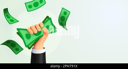 3d mano che tiene una pila di soldi. Il concetto di successo finanziario e di reddito. Illustrazione vettoriale Illustrazione Vettoriale
