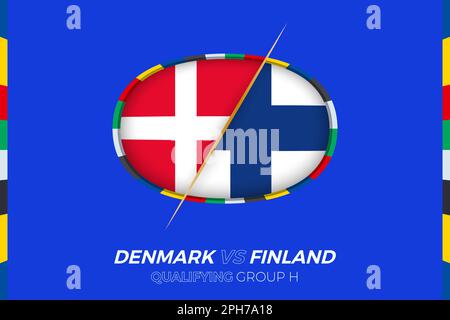Danimarca vs Finlandia icona per le qualifiche dei tornei europei di calcio, gruppo H. icona del concorso sullo sfondo stilizzato. Illustrazione Vettoriale