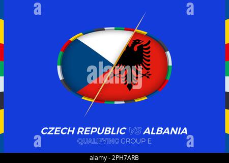 Repubblica Ceca vs Albania icona per le qualifiche dei tornei europei di calcio, gruppo E. icona del concorso sullo sfondo stilizzato. Illustrazione Vettoriale