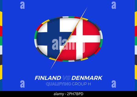Icona Finlandia vs Danimarca per le qualifiche dei tornei europei di calcio, gruppo H. icona del concorso sullo sfondo stilizzato. Illustrazione Vettoriale