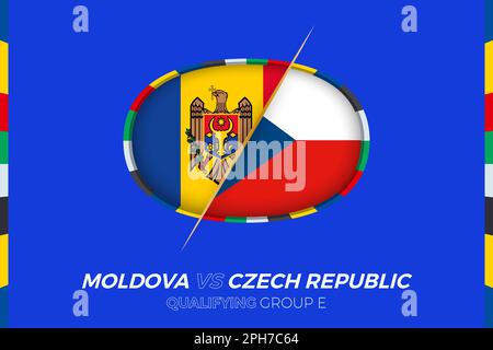 Moldova vs Repubblica Ceca icona per le qualifiche dei tornei europei di calcio, gruppo E. icona del concorso sullo sfondo stilizzato. Illustrazione Vettoriale