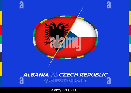 Albania vs Repubblica Ceca icona per le qualifiche dei tornei europei di calcio, gruppo E. icona del concorso sullo sfondo stilizzato. Illustrazione Vettoriale