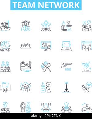 Gruppo di icone di linee vettoriali di rete. Team, rete, collaborazione, condivisione, connessione, Unificare e unire i simboli e i segni del concetto di schema dell'illustrazione Illustrazione Vettoriale
