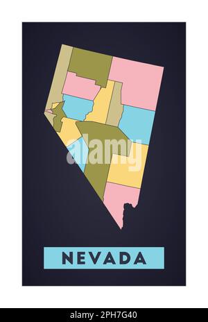 Mappa del Nevada. Poster dello stato DEGLI STATI UNITI con le regioni. Forma del Nevada con il nome dello stato degli Stati Uniti. Illustrazione vettoriale fredda. Illustrazione Vettoriale