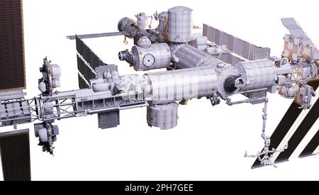 Stazione spaziale Internazionale. Rendering 3D. Elementi di questa immagine forniti dalla NASA. Foto Stock