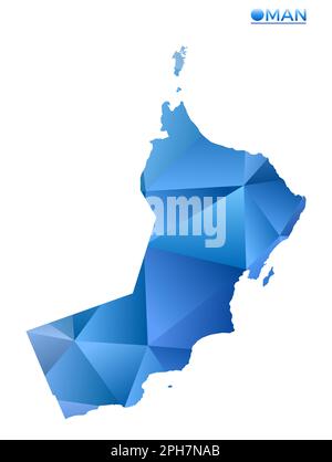 Mappa vettoriale poligonale Oman. Vivace campagna geometrica in basso stile poli. Illustrazioni precise per le infografiche. Illustrazione Vettoriale