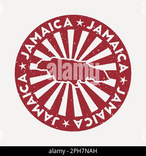Francobollo Giamaica. Timbro rosso da viaggio con la mappa del paese, illustrazione vettoriale. Illustrazione Vettoriale