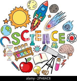Banner scientifico con illustrazione delle icone di Doodle Illustrazione Vettoriale