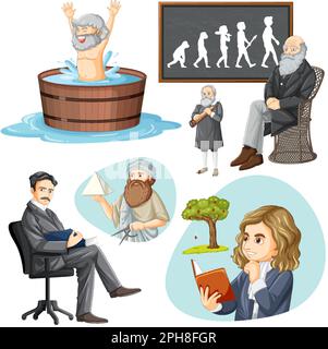 Set di personaggi famosi in Science Illustration Illustrazione Vettoriale