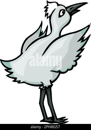 uccello grigio esotico e nero con ciuffo bianco Illustrazione Vettoriale