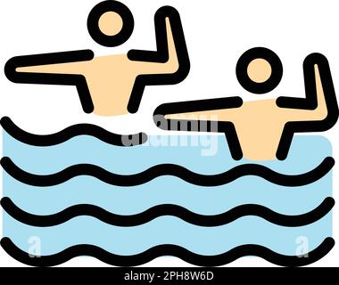 Icona della squadra di nuoto. Contorno icona vettoriale del team di nuoto per il web design isolato su sfondo bianco piatto di colore Illustrazione Vettoriale
