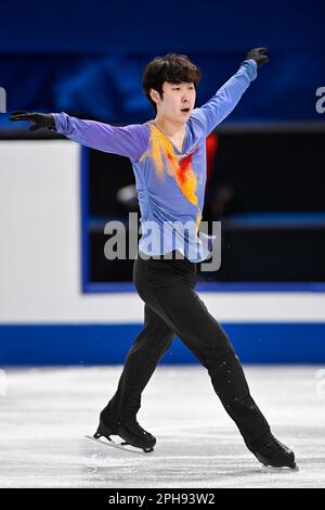 SAITAMA, GIAPPONE - 25 MARZO: Jin Boyang della Cina compete nella gara di Pattinaggio libero maschile durante i Campionati mondiali di Pattinaggio ISU 2023 alla Saitama Super Arena il 25 marzo 2023 a Saitama, Giappone (Foto di Pablo Morano/BSR Agency) Foto Stock