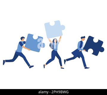 puzzle jigsaw sono grande elemento di lavoro di squadra e di ricerca di idee. lavoro di squadra insieme persone collegare elementi puzzle, piatto vettore moderno illu Illustrazione Vettoriale