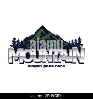 Mountain logo disegno vettoriale illustrazione, avventura all'aperto . Grafica vettoriale per t-shirt e altri usi Illustrazione Vettoriale