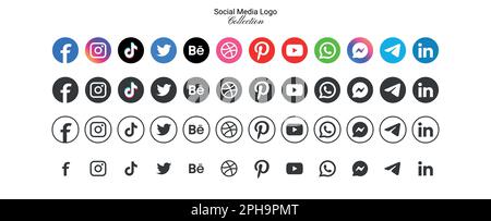 Popolare social network logo raccolta icone in varie forme Illustrazione Vettoriale