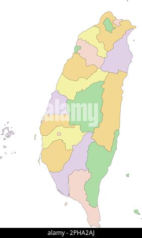 Taiwan - Mappa politica modificabile molto dettagliata. Illustrazione Vettoriale