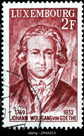 Johann Wolfgang von Goethe su vecchio francobollo del Lussemburgo Foto Stock