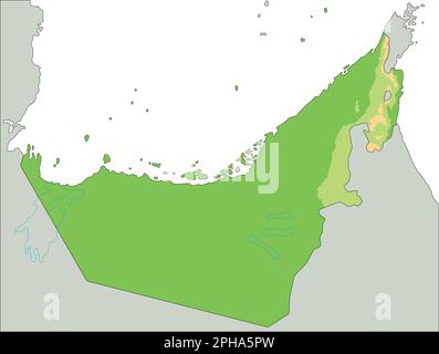 Mappa fisica degli Emirati Arabi Uniti dettagliata. Illustrazione Vettoriale