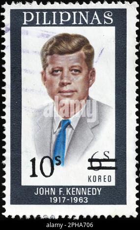 Ritratto di John Kennedy sul francobollo delle Filippine Foto Stock