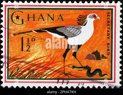 Uccello del segretario sul francobollo del Ghana Foto Stock
