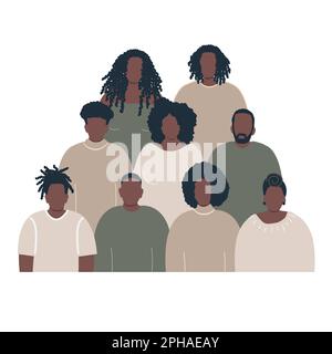 Folla di persone. Gruppo di persone nere. Concetto più forte insieme. Solidarietà di uomini e donne diversi. Diverse sagome umane. Vettore Illustrazione Vettoriale