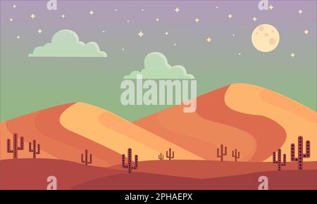 Un'illustrazione che mostra la vista di un deserto di notte Foto Stock