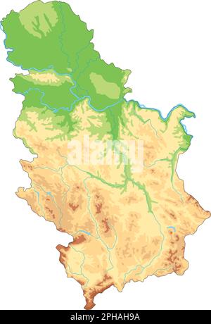 Mappa fisica della Serbia molto dettagliata. Illustrazione Vettoriale