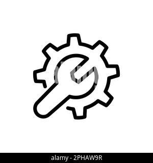 Icona manutenzione. stile contorno impostazione web. Attrezzi di manutenzione con ingranaggio e chiave per il logo di configurazione della manutenzione. impostazione del segnale tecnico. traccia modificabile Illustrazione Vettoriale
