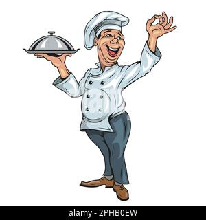 Cuoco capo . Uomo che serve cibo. Illustrazione vettoriale di un cuoco Foto Stock