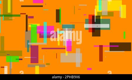 bianco grigio nero rosso marrone giallo verde azzurro viola forme motivo su arancione scuro utile come sfondo Foto Stock