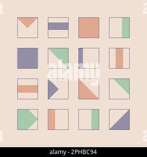 Kit forme cubiche linea astratta stile Brutalism. Illustrazioni vettoriali per web, background, art design. Illustrazione Vettoriale