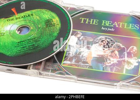 Mosca, Russia, 27 marzo 2023: CD di The Beatles Abbey Road, Hey Jude. Foto Stock