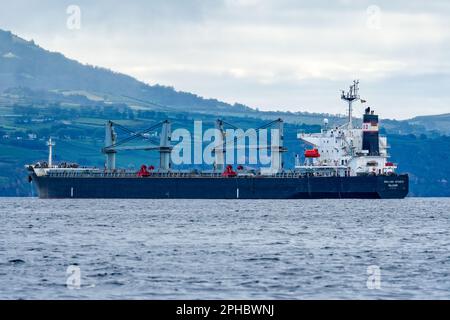 Ponta Delgada, Portogallo - 6 luglio 2022: Portarinfuse DALIAN STAR D ancorata nella baia di Ponta Delgado nelle isole Azzorre. Sta navigando sotto il Foto Stock