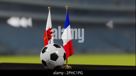 UEFA EURO 2024 Calcio Gibilterra vs Francia Campionato europeo Qualifiche Gibilterra e Francia con pallone da calcio. 3d lavoro. Yerevan, Armenia - 2023 Foto Stock